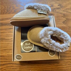 BearPaw Brown Baby Slippers with Faux Fur